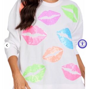 Mudpie valentines Colorful Lip Print Sweatshirt